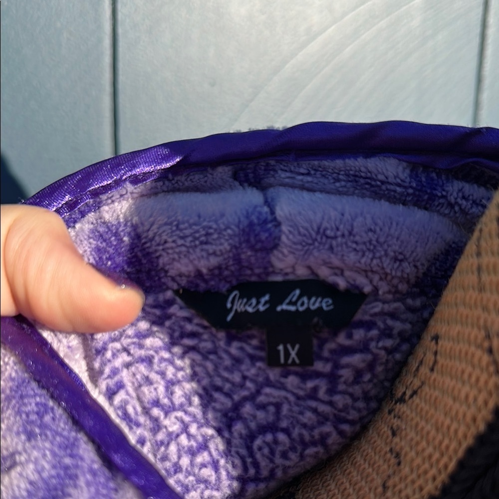 Just Love Purple Floral Robe 1X purple zip front - Picture 5 of 11